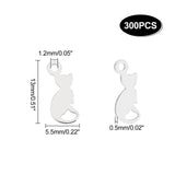 300Pcs 304 Stainless Steel Kitten Charms, Cat Silhouette Shape, Stainless Steel Color, 13x5.5x0.5mm, Hole: 1.2mm