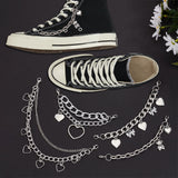 4 Style Alloy Shoe Chain Straps, with Lobster Claw Clasp & Heart Charms, for High Top Canvas Sneaker, Platinum, 123~191x3.5~10mm