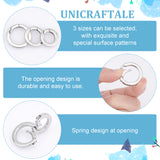 3Pcs 3 Styles 304 Stainless Steel Spring Gate Rings, O Rings, Stainless Steel Color, 18~24x3.5mm, 7 Gauge, Inner Diameter: 11~17mm, 1pc/style