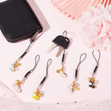 Cow & Flower Alloy Enamel Pendant Decoration, with Nylon Cord Loops and Iron Bell Charms, Mixed Color, 105mm, 6 colors, 1pc/color, 6pcs/set