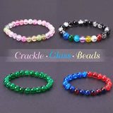Spray Painted Crackle Glass Beads, Round, with Crystal Thread, Mixed Color, 8mm, Hole: 1.3~1.6mm, about 26~32pcs/color, about 390~480pcs/box