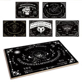 Pendulum Dowsing Divination Board Set, Wooden Spirit Board Black Talking Board Game for Spirit Hunt Birthday Party Supplies with Planchette, Leaf Pattern, 300x210x5mm, 2pcs/set