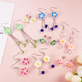 DIY Earring Making, with Handmade Polymer Clay 3D Flower Plumeria Beads, Glass Beads, Tibetan Style Spacer Beads and Stainless Steel Ear Nuts Earrings Backs, Mixed Color, 13.5x7x3cm