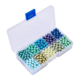 10 Color Eco-Friendly Pearlized Round Glass Pearl Beads, Dyed, Mixed Color, 6mm, Hole: 1.2~1.5mm, about 60pcs/compartment, 600pcs/box