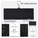 Double-sided Soft Felt Wall-Mounted Jewelry Hanging Rolls, for Earrings, Necklaces Organizer Holder, with Platinum Tone Iron Hooks, Black, 65.5cm