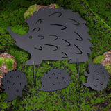 Iron Garden Stakes, Garden Decoration, Hedgehog, Black, 115~238x78~247x1~3.5mm, 4pcs/set