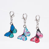 Alloy Enamel Pendant Decorations, Zinc Alloy Lobster Claw Clasps and 304 Stainless Steel Jump Rings, Butterfly, Mixed Color, 33.5mm