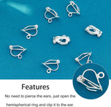 Brass Clip-on Earring Findings, for Non-Pierced Ears, Silver Color Plated, 13x6x7mm, Hole: 1mm