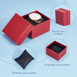 Square Paper Watch Storage Boxes, with Pillow, Jewelry Gift Box for Waist Watch Storage, Indian Red, 8.6x8x5.2cm