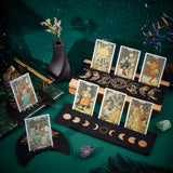 2 Sets 2 Style Wooden Tarot Card Stand Holder, Tarot Card Altar Stand, for Witch Divination Tools, Moon & Rectangle, Black, 75~103x124~250x3.5~4mm, 2pcs/set, 1 set/style