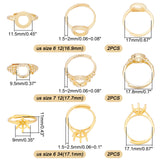 6Pcs 3 Style Adjustable Brass Finger Ring Components, Pad Ring Settings, Flat Round, Golden, Tray: 9.5~11.5x9~11.5mm, Inner Diameter: 17~17.8mm, 2pcs/style