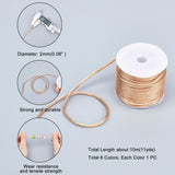 Nylon Rattail Satin Cord, Beading String, for Chinese Knotting, Jewelry Making, Mixed Color, 2mm, about 10m/roll, 6 colors, 1roll/color, 6rolls