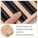 9-Slot Bamboo Ring Organizer Display Trays, with Imitation Leather Inside, Rectangle, Black, 28x15x1.7cm