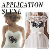 Flower Pattern Polyester Embroidered Lace Appliques, Handicarft Beading Appliques, Costume Dress Accessories, Black, 160x250x2mm