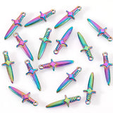 16Pcs Ion Plating(IP) 304 Stainless Steel Pendants, Sword Charm, Rainbow Color, 24.5x9x4mm, Hole: 1.5mm