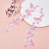 4Pcs Polyester Embroidered Sew on/Iron on Collar Decoration, with Hot Melt Adhesive Back, Neckline Trim Clothes Sewing Applique Edge, Flower & Butterfly, Pink, 268x76x1.5mm