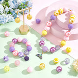 1 Set 7 Styles Resin Round Beads Set, Stripe Resin Beads & Resin Rhinestone Beads & Faceted Transparent Beads & Opaque Beads, Mixed Color, 19.5~20x18~20mm, Hole: 2~3mm, 50pcs/set