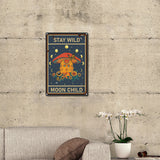 Iron Sign Posters, for Home Wall Decoration, Rectangle with Word Stay Wild Moon Child, Mushroom Pattern, 300x200x0.5mm