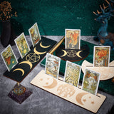 4Pcs 4 Style Wood Candle Holders & Card Stands,  Display Stand for Witch Divination Tools, Moon-shaped & Rectangle, Mixed Color, 130~254x76~100x5mm, 1pc/style