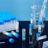 100Pcs Plastic Freezing Tubes, Test Tubes, Bead Containers, with Screw Cap, Blue, 13.5x46mm, Capacity: 1.8ml(0.06fl. oz)