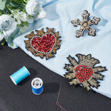 3 Style 3Pcs Woven Fabric Ornament Accessories, with Rhinestone, for DIY Clothes, Bag, Pants, Shoes Decoration, Heart & Star & Heart with Crown, Mixed Color, 68~95x68~95x6mm, 1pc/style