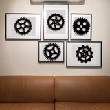 MDF Wood Wall Art Decorations, Home Hanging Ornaments, Gear, Black, 300x300mm, 6 style, 1pc/style, 6pcs/set