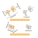 120Pcs 2 Style 304 Stainless Steel Ball Stud Earring Findings, with Loop and Ear Nuts, Golden & Stainless Steel Color, 15x7x4mm, Hole: 1.7mm, Pin: 0.8mm, 30Pcs/style