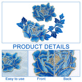 2Pcs 2 Style Peony Polyester Embroidery Sew on Clothing Patches, Flower Applique, Sewing Craft Decoration, Cornflower Blue, 90~215x113~182x1~1.5mm, 1pc/style