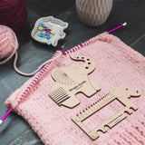 1 Set Elephant Shape  Wooden Knitting Needle Gauge & Yarn Wrap Guide Board, Wheat, 77~128x150~168x5mm, 2pcs/set