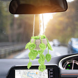 Woolen Yarn Crochet Plant Basket Hanging Decorations, for Car Rearview Mirror Decoration, Lawn Green, 470x76~81x76~81mm