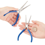45# Carbon Steel Long Chain Nose Pliers, Hand Tools, Polishing, Royal Blue, Stainless Steel Color, 14x7.6x0.9cm, 1pc/set