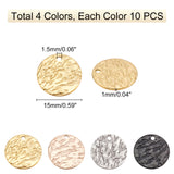 40Pcs 4 Colors Vacuum Plating Stainless Steel Pendants, Flat Round, Mixed Color, 15x1mm, Hole: 1.5mm, 10pcs/colors