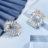 2Pcs Alloy Shoe Buckle Clips, for Shoes Decoration, with Crystal Rhinestone, Rectangle, Platinum, 52.5x47x6mm