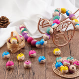 40pcs 4 colors Wood Beads, Dyed, Round with Printed Smiling Face, Mixed Color, 24x22.5mm, Hole: 5.6mm, 10pcs/color