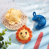 3Pcs 3 Style Woolen Yarn Crochet Pendant Decorations, for Bag Hanging Car Key Pendant Ornament, Sun/Moon/Star, Mixed Shapes, 70~74x50~62x21~33mm, Hole: 10mm, 1pc/style
