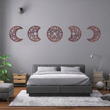 Hollow Wood Wall Hanging Ornaments, Wall Decor Door Decoration, Moon Phase with Flower Pattern, FireBrick, Moon: 200x165~200x5mm, 5pcs/set