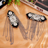 2Pcs Detachable Iron Tassel Epaulettes, Punk Style Star Shoulder Badge, with Cloth and Alloy Findings, Platinum, 215x39x10mm