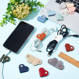 15Pcs 15 Colors PU Leather Cord Organizers, Cable Wire Management Wrap, with Iron Snap Button, Heart, Mixed Color, 35x39x8mm, 1pc/color