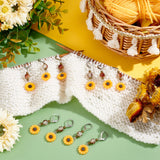 30Pcs Sunflower Resin Charm Stitch Marker with Glass Bead, with 304 Stainless Steel & Brass Findings, Gold, 55mm, Pin: 0.5mm