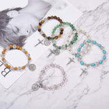 DIY Religion Theme Bracelet Making, with Natural Tiger Eye & Synthetic Turquoise Beads, Glass & Acrylic Beads, Alloy Findings and Elastic Crystal Thread, Mixed Color
