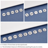 201 Stainless Steel Links Connectors, Laser Cut, Flat Round with Letter, Stainless Steel Color, 12x12x1mm, Hole: 1.5mm, Total: 26pcs/set, 1set/box