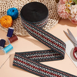 16.5M Ethnic Style Polyester Jacquard Stripe Ribbons, for Hat Decoration, Blue, White, 2 inch(51mm), about 18.04 Yards(16.5m)/Roll