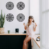 MDF Wood Wall Art Decorations, Home Hanging Ornaments, Flat Round, Flower Pattern, 300x300mm, 4pcs/set