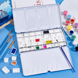 1Pc Iron Empty Watercolor Tin Box Palette Paint Case, Rectangle, 66Pcs Plastic Empty Watercolor Paint Pans, for Art Painting Supplies, White, Case: 11.4x22.6x2.35cm