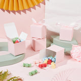 Square Fold Paper Candy Boxes, with Ribbon, for Wedding & Bakery & Baby Shower Gift Packaging, Pearl Pink, Finished Product: 5x5x5cm