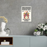 Iron Sign Posters, for Home Wall Decoration, Rectangle with Word Drummer Parking Only, Skull Pattern, 300x200x0.5mm