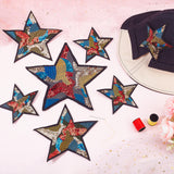 Star Sew on PVC Sequins Patches, Glittered Appliques, with Non-woven Felt Fabric, Costume Accessories, Colorful, 112~220x120~217x1.2~1.3mm, 7pcs/bag