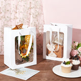 Paper Bags, Gift Shopping Bags, with Transparent Clear Window Display and Handles, Rectangle, White, 25x18x13.2cm