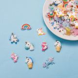 Opaque Resin Cabochons, Glitter Beads, Unicorn Theme/Rainbow, Mixed Color, 19~32x13~36x4.5~8mm, 80pcs/set