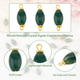 30Pcs Natural Moss Agate Connector Charms, with Brass Double Loops, Oval Links, Golden, 22x8.5x8.5mm, Hole: 1.8mm